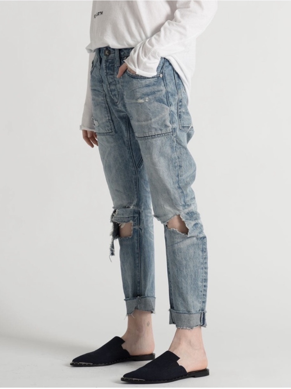 One Teaspoon Saints Baggy Boyfriend Jeans Drop Crotch Distressed Denim Cuffed 26